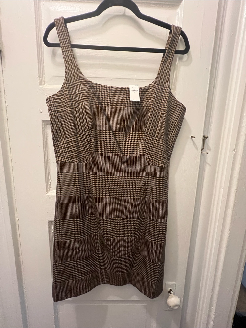 Banana Republic Plaid Square-Neck Sleeveless Dress in Brown